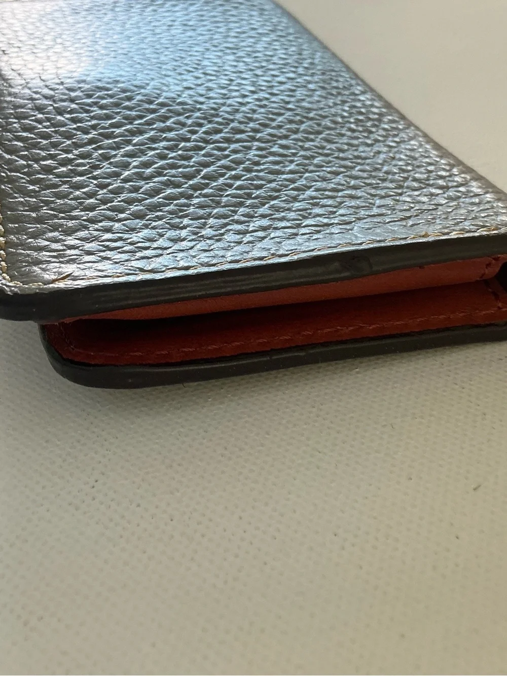 Dooney & Bourke Pebble Grain Leather Checkbook Wallet Gray & Cognac